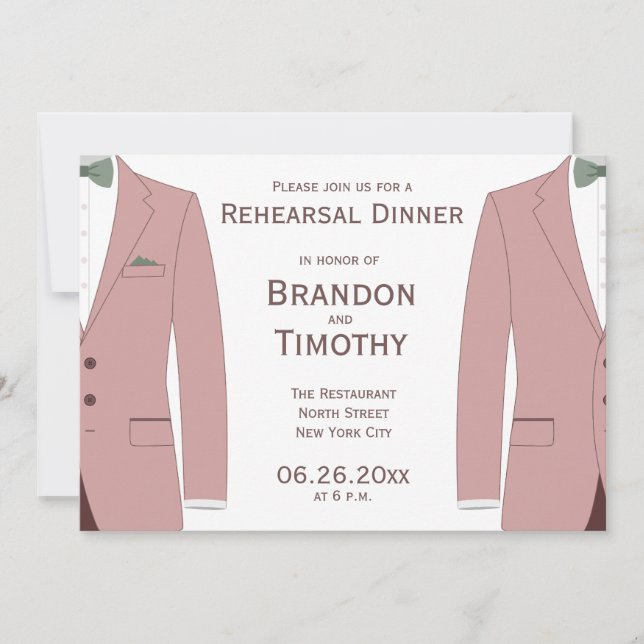 Pink And Sage Gay Wedding Rehearsal Invitations (Front)