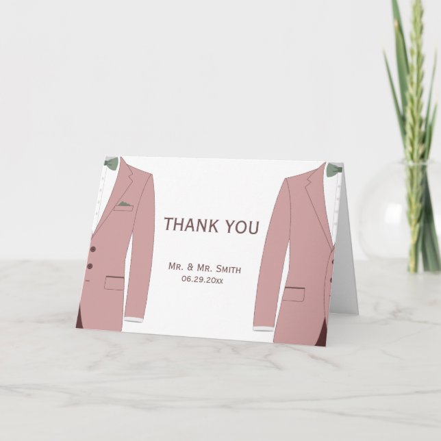 Pink And Sage Gay Wedding Thank You Greeting Cards (Front)