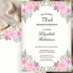 Pink and Sage Green Floral 72nd Birthday Invitation