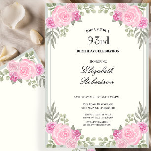 Pink and Sage Green Floral 93rd Birthday Invitation
