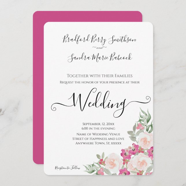  Pink and Sage Green Floral Wedding invitation (Front/Back)