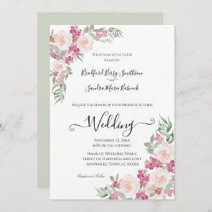 Pink and Sage Green Floral Wedding invitation