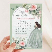 Pink and Sage Green Quince Calendar Save the Date