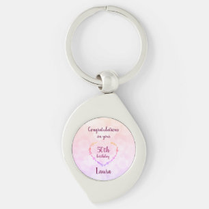 Pink and Silver 50th Birthday Personalised Key Ring