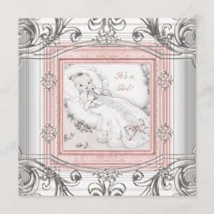 Pink and Silver Baby Girl Shower Invitation