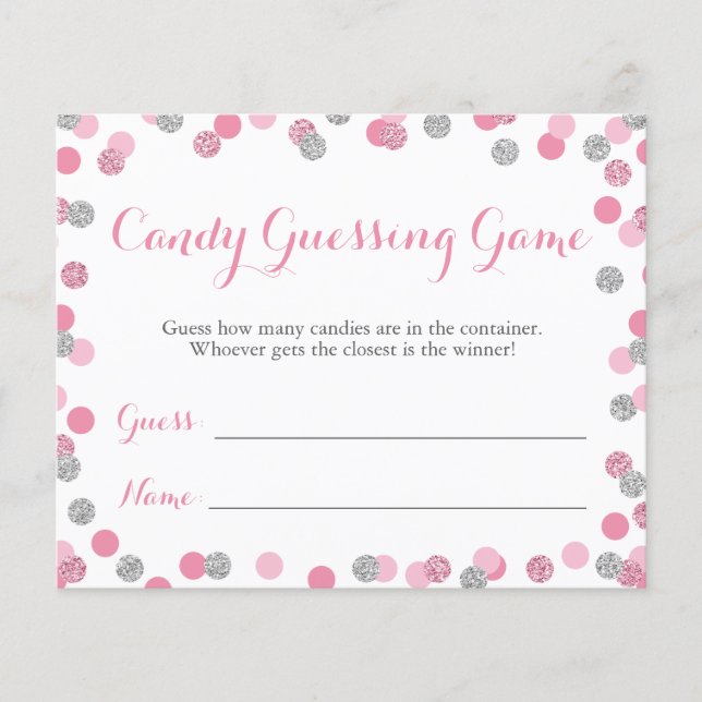 Pink and Silver Baby Shower Candy Guessing Game (Front)
