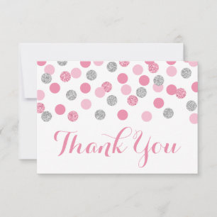 Pink and Silver Baby Shower Thank You Cards Flat