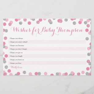 Pink and Silver Baby Shower Wishes for Baby Cards