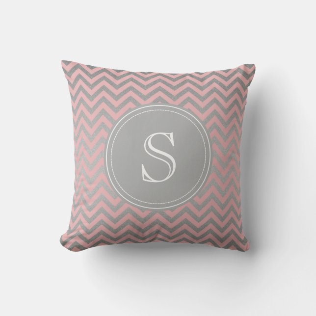 Pink and Silver Chevron pillow (Front)
