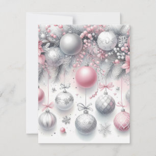 Pink and Silver Christmas Ornaments Background Holiday Card
