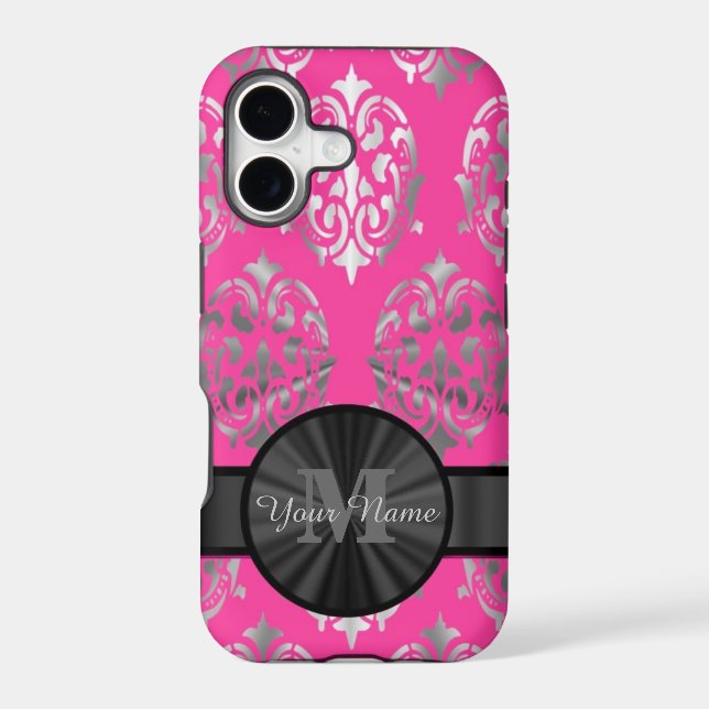 Pink and silver damask personalised monogram (Back)