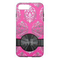 Pink and silver damask personalised monogram