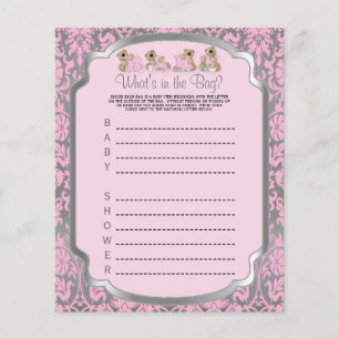 Pink and Silver Damask Teddy Bears - Game Flyer
