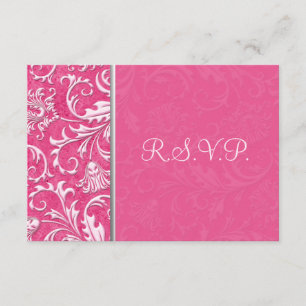 Pink and Silver Damask Wedding Reply Card
