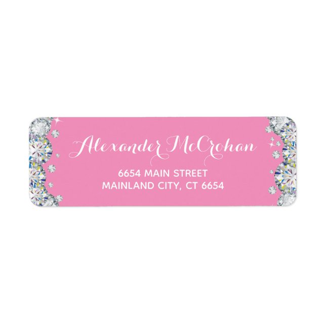Pink and Silver Diamond Glitter Return Address (Front)