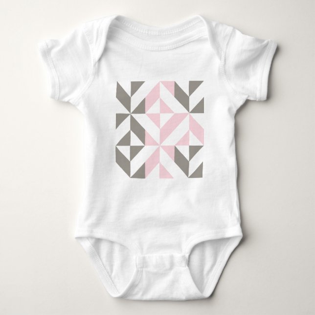 Pink and Silver Geometric ZigZag Baby Bodysuit (Front)