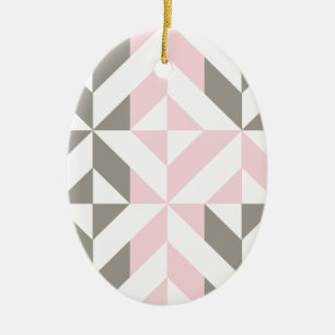 Pink and Silver Geometric ZigZag Ceramic Tree Decoration