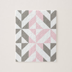 Pink and Silver Geometric ZigZag Jigsaw Puzzle