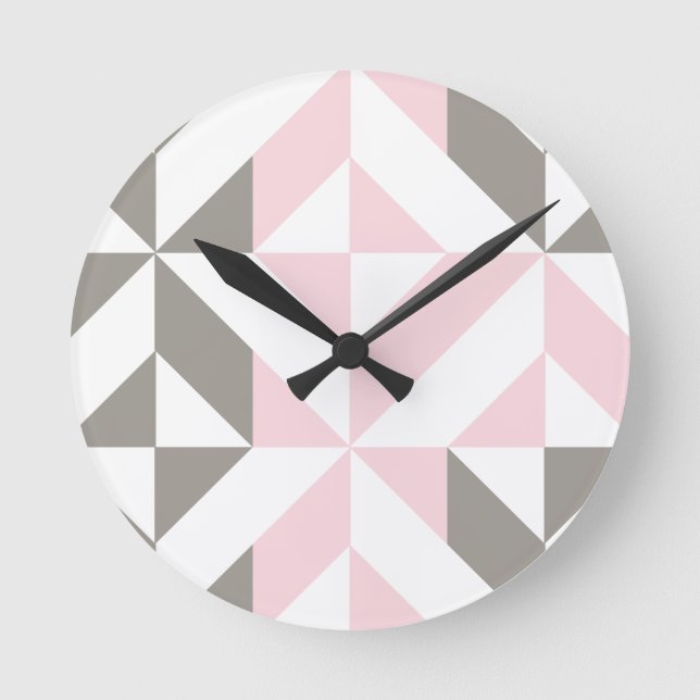 Pink and Silver Geometric ZigZag Round Clock (Front)
