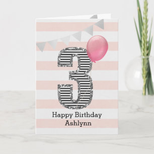 Pink and Silver Glitter 3rd Birthday Card