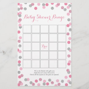 Pink and Silver Glitter Baby Shower Bingo Game Flyer