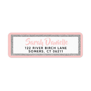Pink and Silver Glitter Bat Mitzvah Address Label
