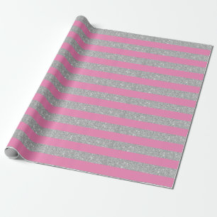 Pink and Silver Glitter Stripes Wrapping Paper