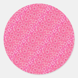 Pink and silver hearts classic round sticker