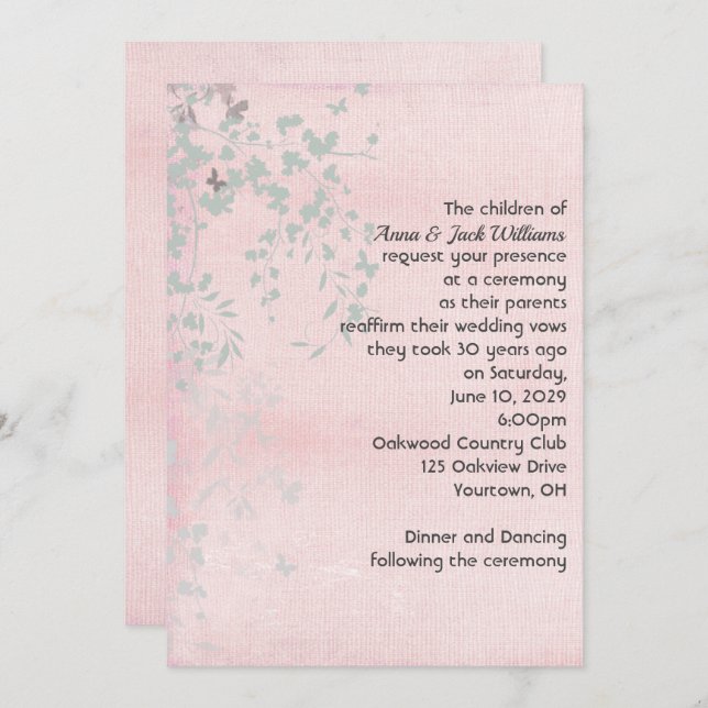 Pink and Silver Leaf  Invitation (Front/Back)