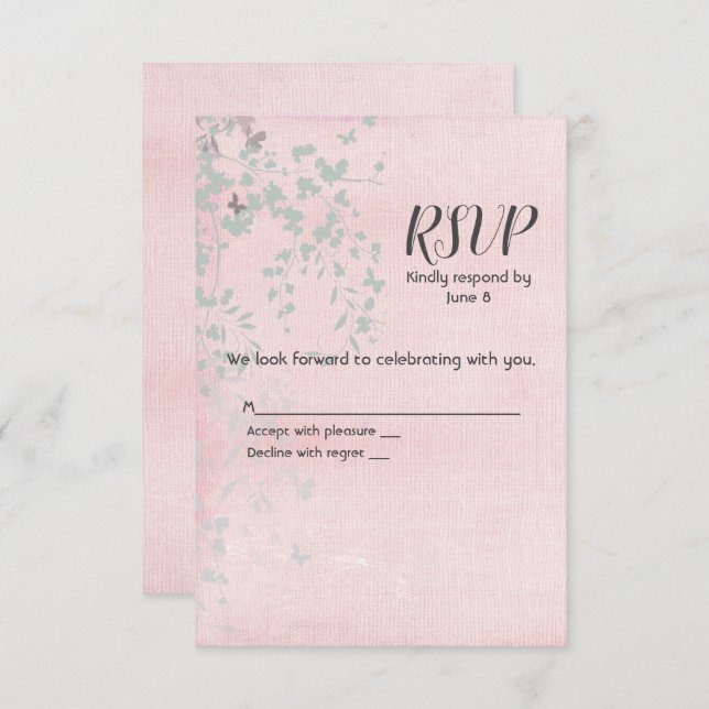 Pink and Silver Leaf  RSVP (Front/Back)