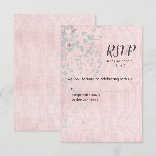 Pink and Silver Leaf  RSVP Card (Front/Back)