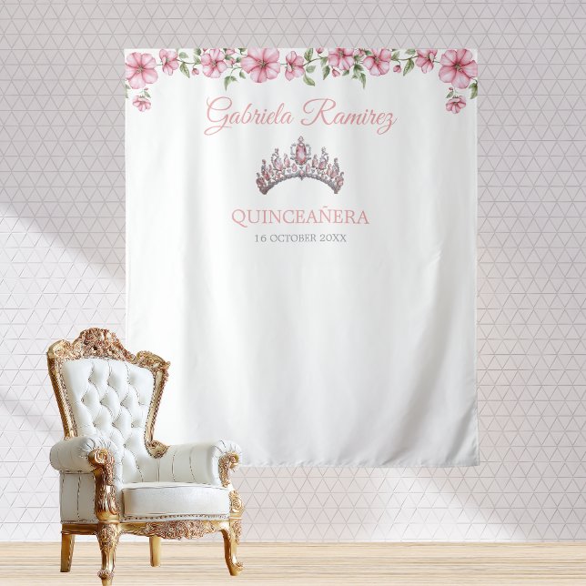 Pink and Silver Mis Quince Quinceañera Backdrop Tapestry (Creator Uploaded)