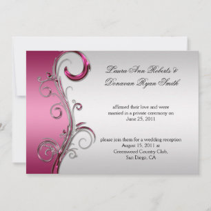 Pink and Silver Ornate Swirls Post Wedding Invitation