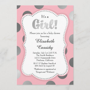Pink and Silver Polka Dots Baby Shower Invitation