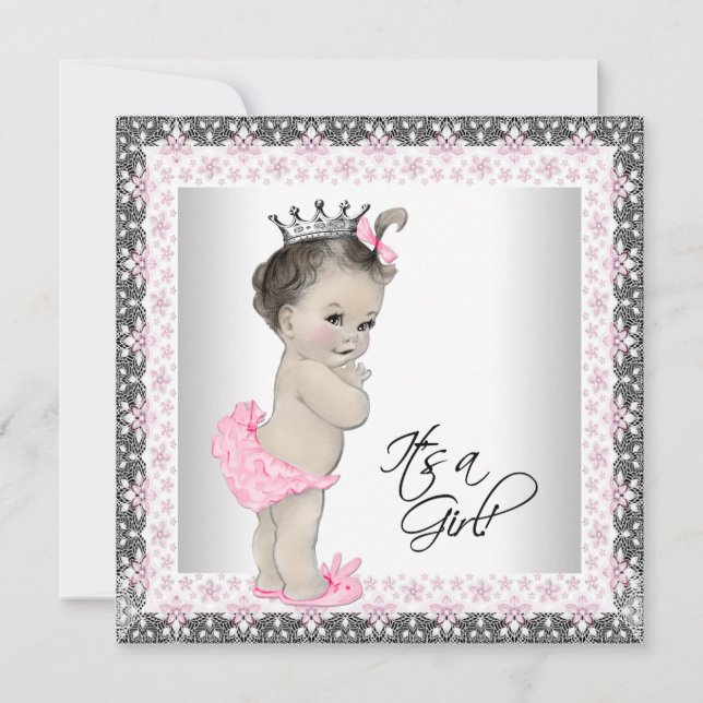 Pink and Silver Princess Baby Girl Shower Invitation (Front)