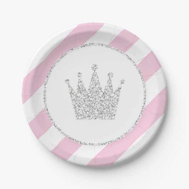 Pink and Silver Princess Crown Party Plates (Front)