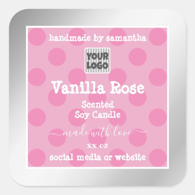 Pink and Silver Product Packaging Labels With Logo (Front)