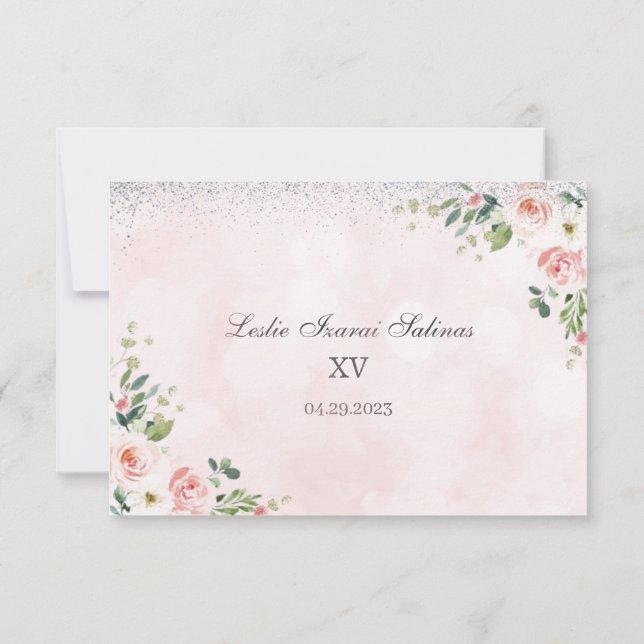 pink and silver quinceanera rsvp cards in spanish (Back)