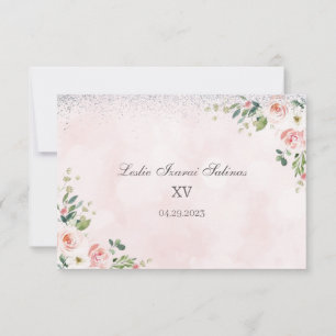 pink and silver quinceanera rsvp cards in spanish
