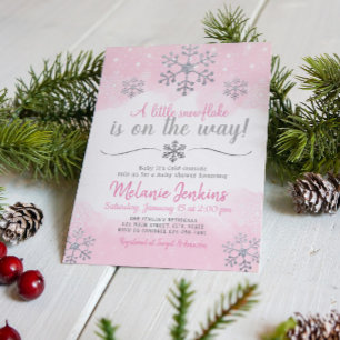 Pink and Silver Snowflake Baby Shower Invitation