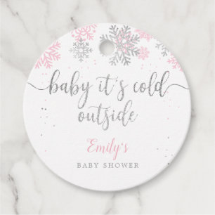 Pink And Silver Snowflakes Winter Girl Baby Shower Favour Tags