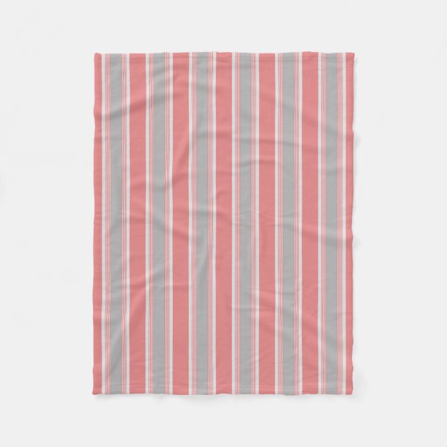 Pink and Silver Striped Fleece Blanket (Front)