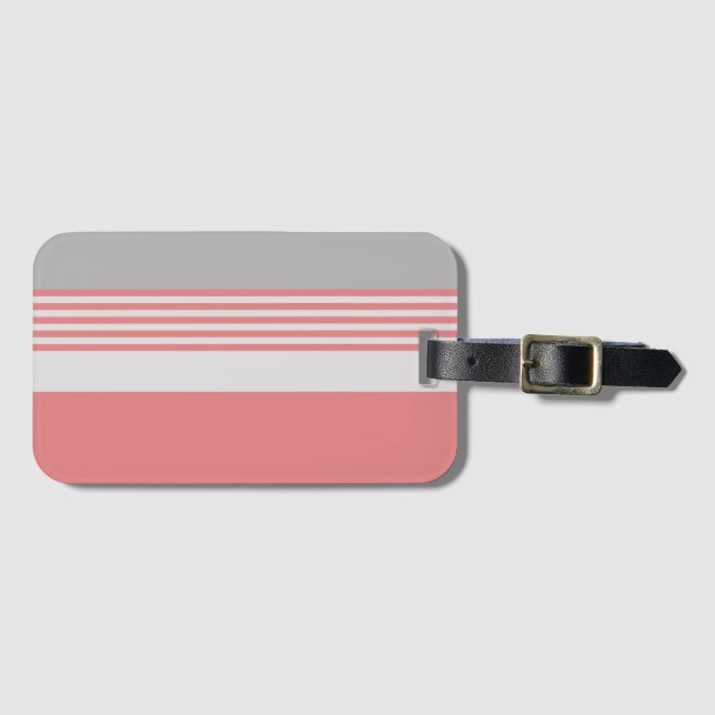 Pink and Silver Striped Luggage Tag (Front Horizontal)