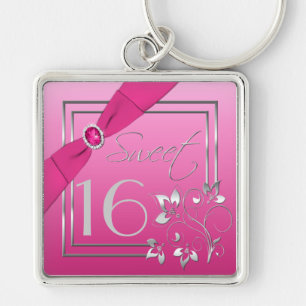 Pink and Silver Sweet Sixteen Keychain