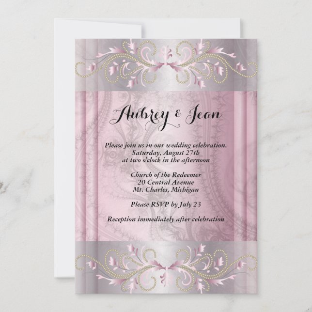 Pink and silver wedding invitation (Front)