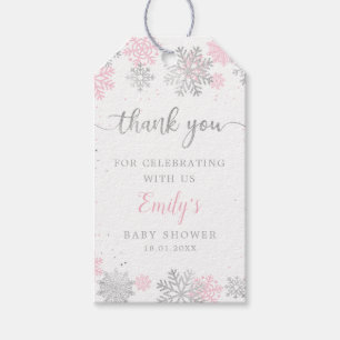 Pink And Silver Winter Snowflakes Girl Baby Shower Gift Tags