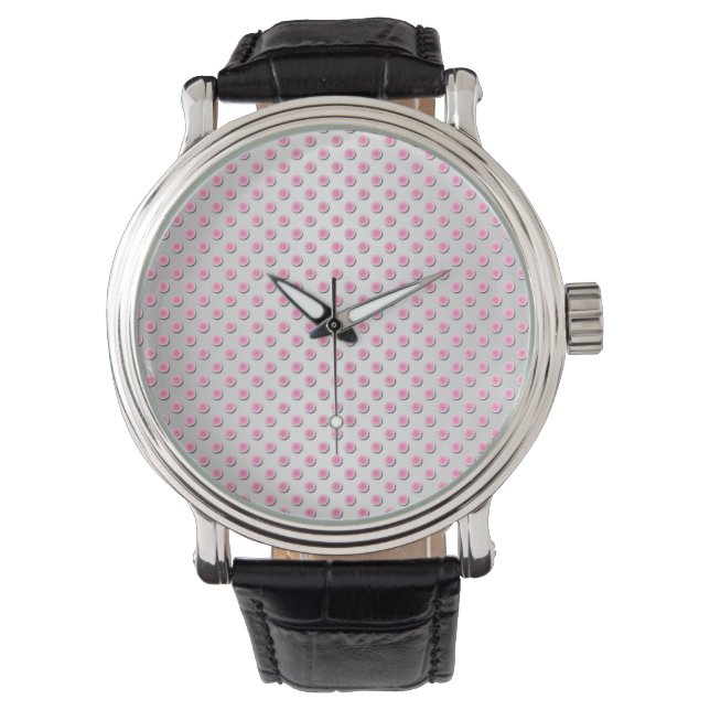Pink and Silvery White Polka Dot Pattern Watch (Front)