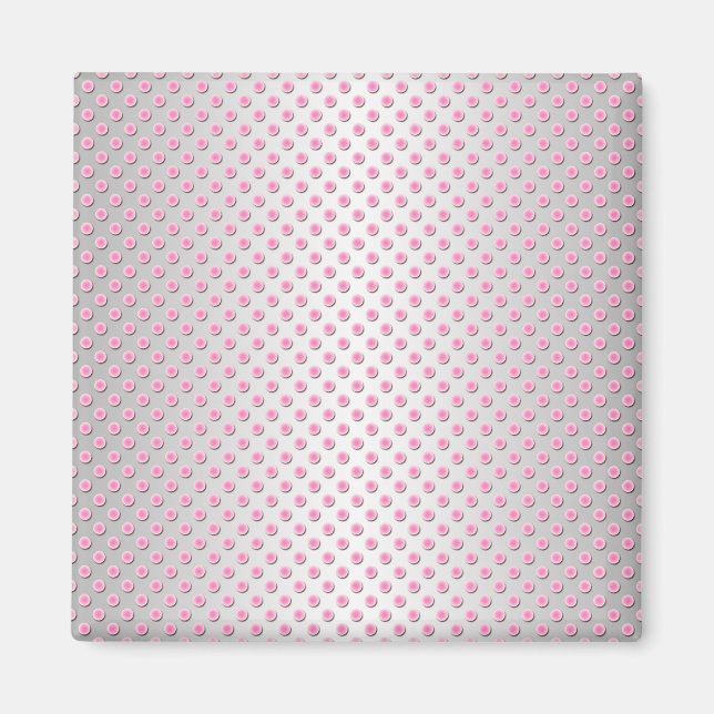 Pink and Silvery White Polka Dots Pattern Magnet (Front)