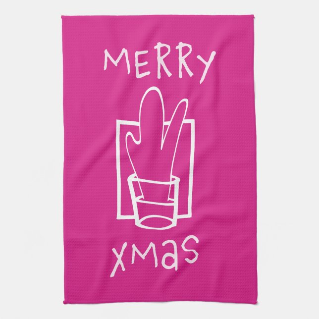 Pink and Sparkling Merry Xmas Tea Towel (Vertical)