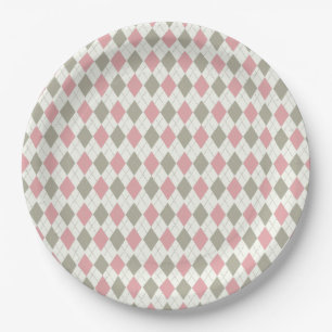 Pink and Taupe Argyle Pattern-Elegant Versatile Paper Plate